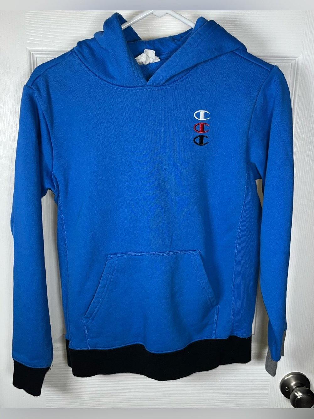 Champion Boy's Triple C Logo Pullover Hoodie Large (14-16) Cotton Blend Blue